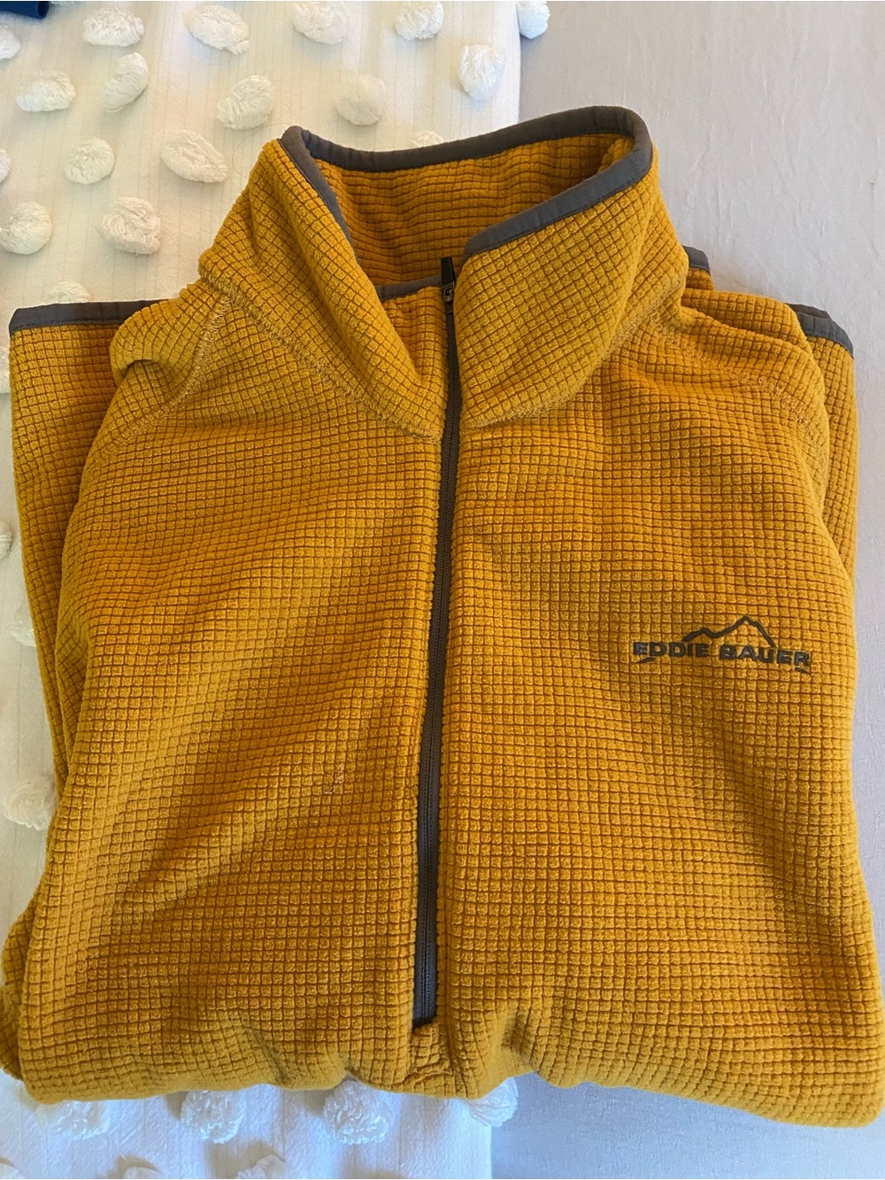 Eddie Bauer Mustard Yellow Grid Fleece Half Zip Pullover